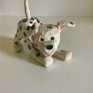 Hand carved wooden dog dalmation figurine